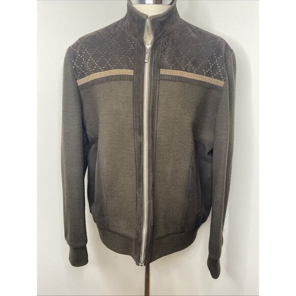 Enzo Tovare Mens Brown Bomber Jacket Size XL Suede Look Elbow Patch Zip Coat